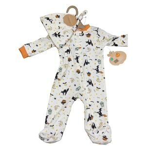 Chickpea Baby Halloween Ghost Witch Black Cat Pumpkin‎ Footie Pajamas Hat 0-3M